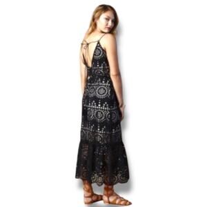 Winston White Sausalito Strappy Eyelet Maxi Dress Sz XS Black Button up Sundress
